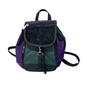 VTG Y2K 90s Mini Colorblock Drawstring Backpack Bag W/ Suede Accent Purple Green
